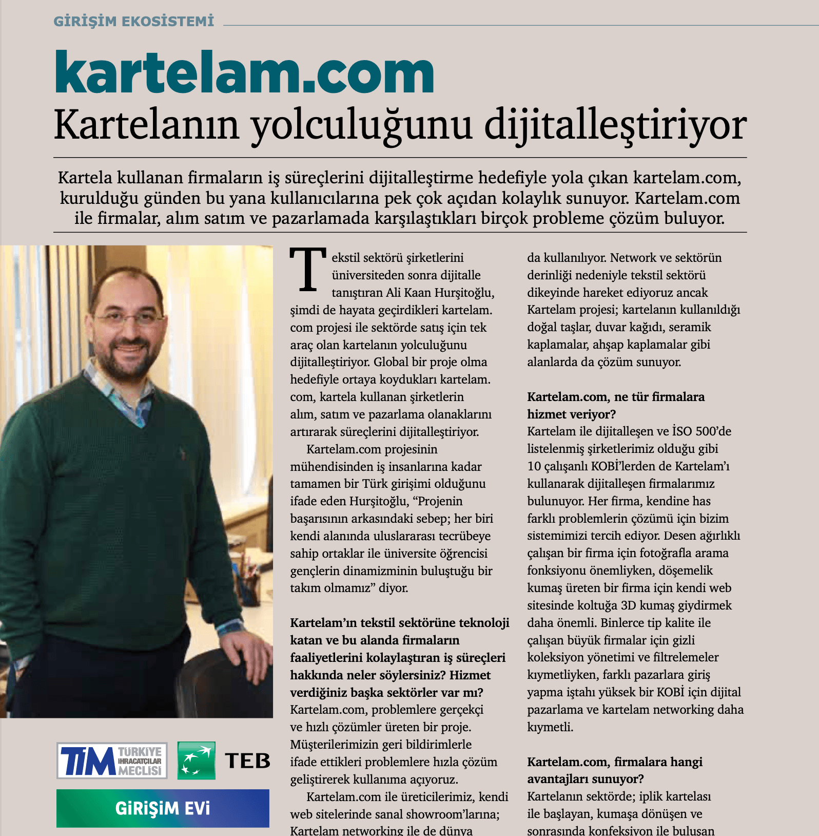 Kartelam.com, TİM-TEB Girişim Evi Scale Up Programı’na kabul edildi
